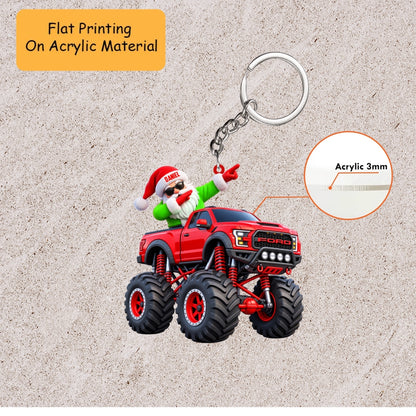 Personalized Monster Truck Christmas Ornament, Dabbing Santa In Lifted Pickup, Custom Ornament Christmas Gift, Keychain Monster Truck, Car Ornament Monster Truck