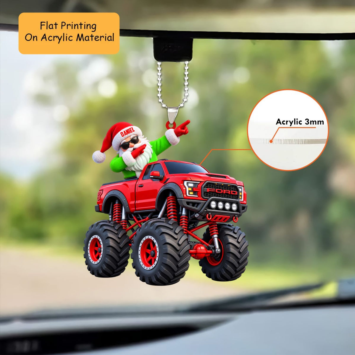 Personalized Monster Truck Christmas Ornament, Dabbing Santa In Lifted Pickup, Custom Ornament Christmas Gift, Keychain Monster Truck, Car Ornament Monster Truck