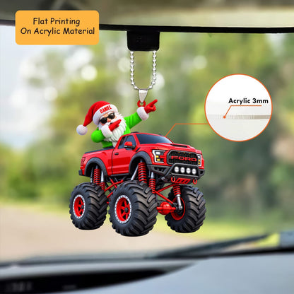 Personalized Monster Truck Christmas Ornament, Dabbing Santa In Lifted Pickup, Custom Ornament Christmas Gift, Keychain Monster Truck, Car Ornament Monster Truck