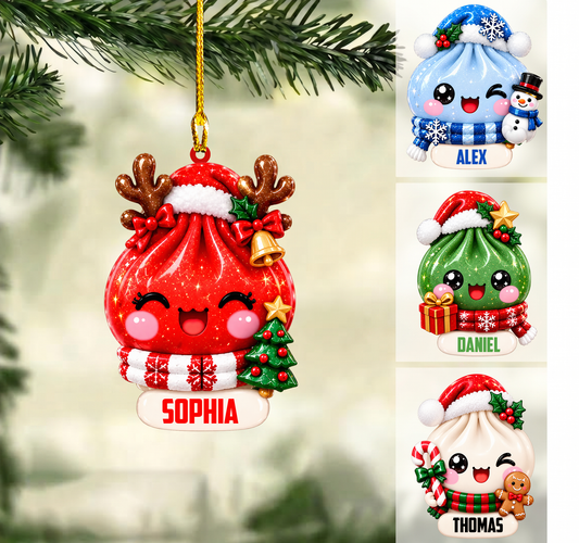 Personalized Dumpling Christmas Ornament, Kawaii Bao Bun Holiday Mascot, Custom Ornament Christmas Gift, Keychain Christmas, Car Christmas Ornament