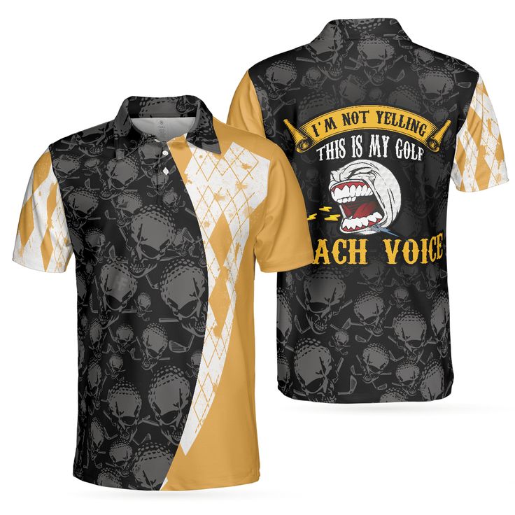 Men Golf Polo Shirt - Golf Coach Polo Shirt, Black Skull Pattern Golf Shirt Men Polo Shirt - Perfect Polo Shirt For Men, Golfers