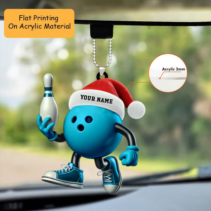 Personalized Bowling Ball Holding Pins Acrylic Ornament, Bowling Keychain, Car Ornament, Christmas Ornament Gifts