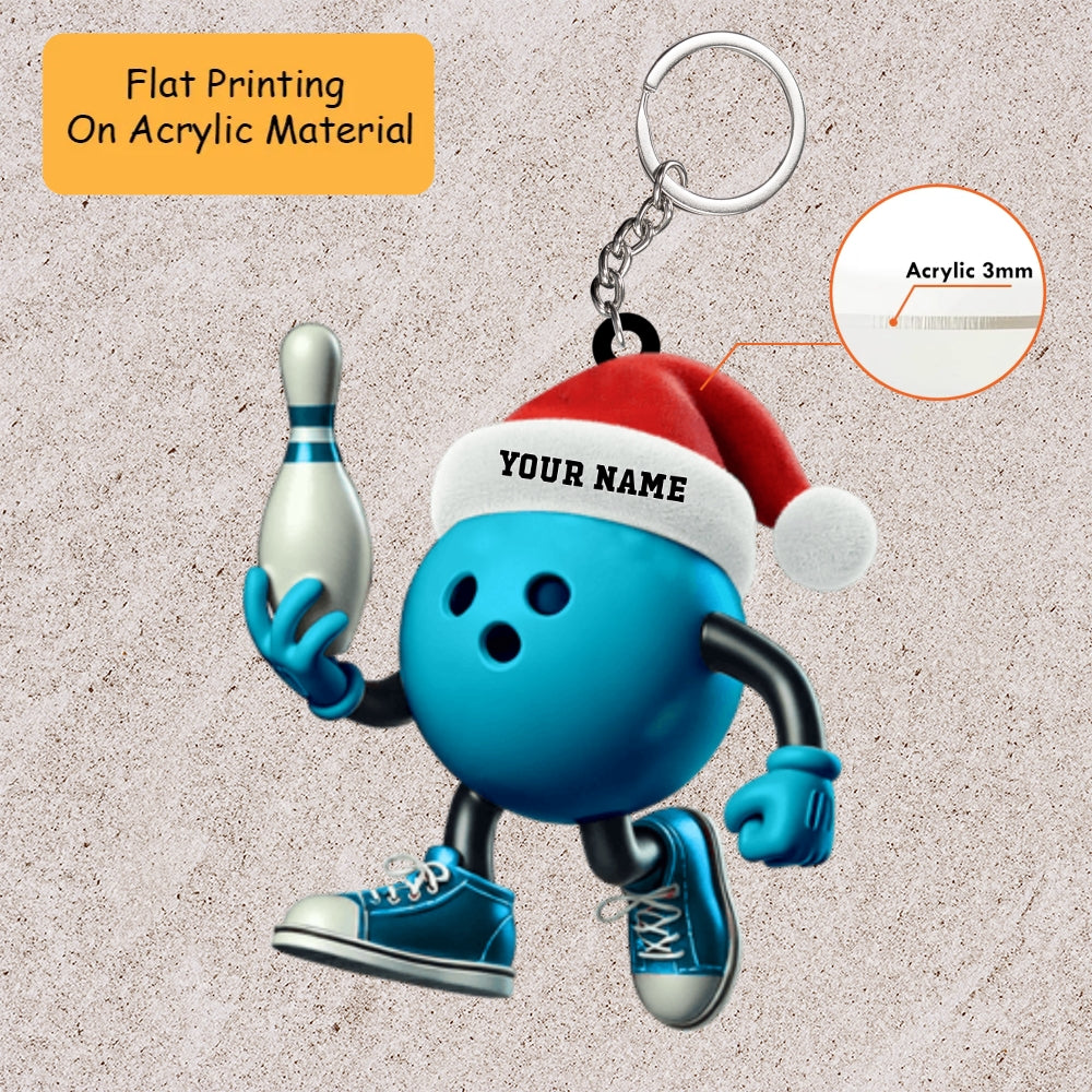 Personalized Bowling Ball Holding Pins Acrylic Ornament, Bowling Keychain, Car Ornament, Christmas Ornament Gifts