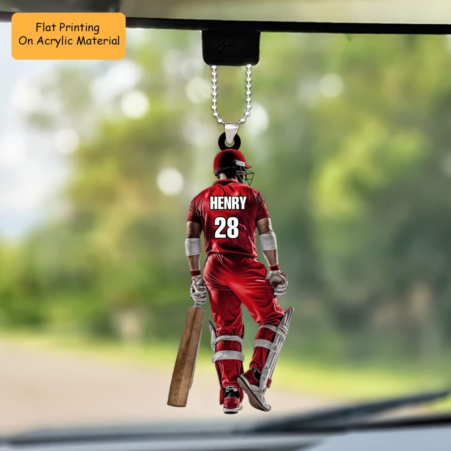 Personalized Cricket Man Player Back View Flat Acrylic Ornament, Meaningful Ornament Gifts For Cricket Player, Son, Grandson