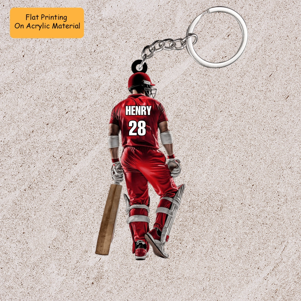 Personalized Cricket Man Player Back View Flat Acrylic Ornament, Meaningful Ornament Gifts For Cricket Player, Son, Grandson