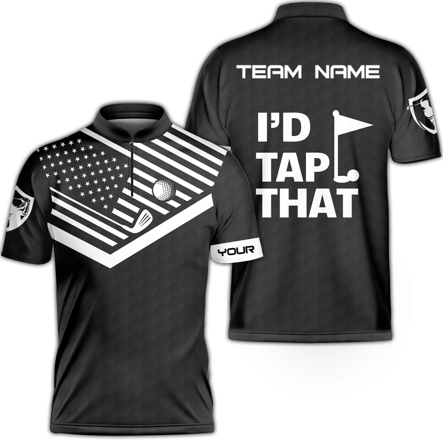 Personalized Golf American Flag Golf Zip Jersey Shirt, I'd Tap That Golf Custom Shirt For Golf Players, Gift For Golfers