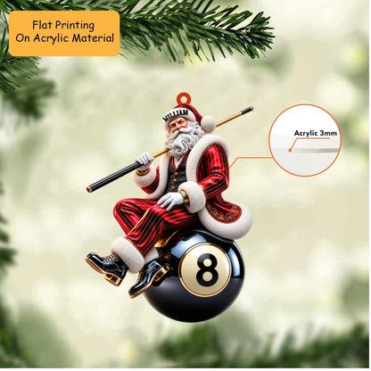 Personalized Christmas Billiard Ornament, Santa Sitting On Billiard 8 Ball Christmas, Custom Ornament Christmas Gift, Keychain Billiard Christmas, Car Ornament Billiard Christmas