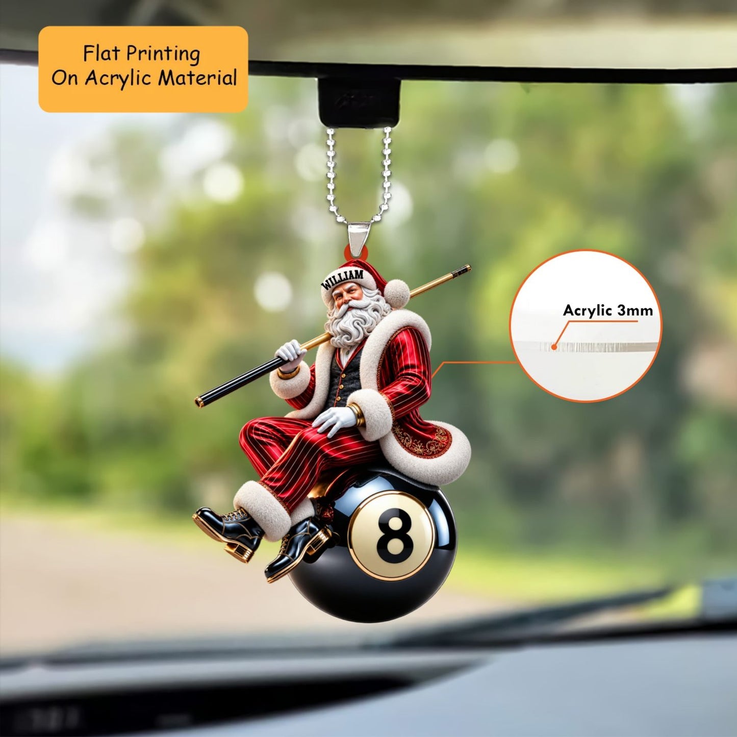 Personalized Christmas Billiard Ornament, Santa Sitting On Billiard 8 Ball Christmas, Custom Ornament Christmas Gift, Keychain Billiard Christmas, Car Ornament Billiard Christmas