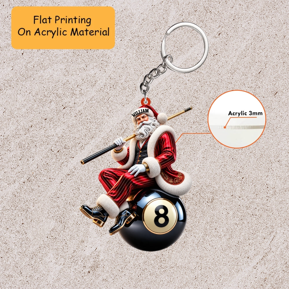 Personalized Christmas Billiard Ornament, Santa Sitting On Billiard 8 Ball Christmas, Custom Ornament Christmas Gift, Keychain Billiard Christmas, Car Ornament Billiard Christmas