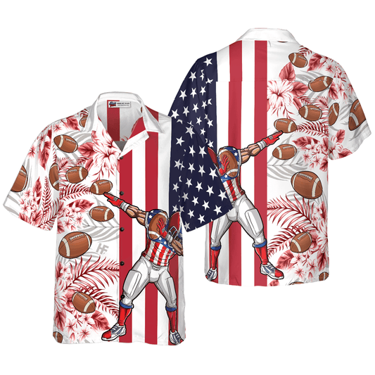 Dabbing Football American Flag Tropical Aloha Hawaiian Shirt For Summer, Colorful Hawaiian Shirt Outfit For Men Women, Gift For Friend, Team, Family - Amzanimalsgift