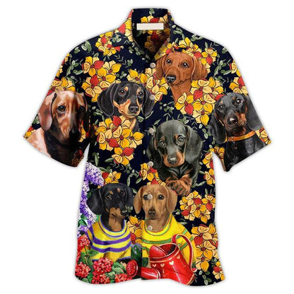 Dachshund Aloha Hawaii Shirt - Dachshund And Flowers Black Style Hawaiian Shirt For Summer - Perfect Gift For Dog Lovers, Friend, Family - Amzanimalsgift