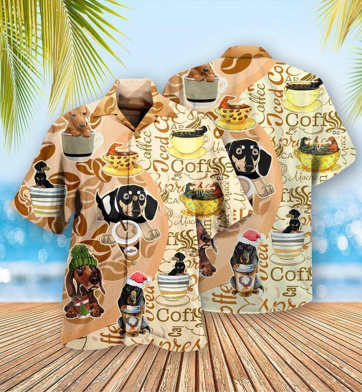 Dachshund Aloha Hawaii Shirt - Dachshund Dog Life Is Better With Dachshund And Coffee Hawaiian Shirt For Summer - Perfect Gift For Dog Lovers, Friend, Family - Amzanimalsgift