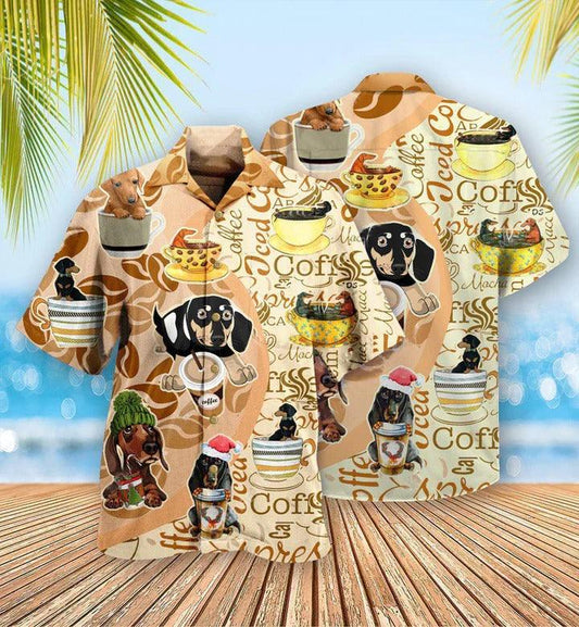 Dachshund Aloha Hawaii Shirt - Dachshund Dog Life Is Better With Dachshund And Coffee Hawaiian Shirt For Summer - Perfect Gift For Dog Lovers, Friend, Family - Amzanimalsgift