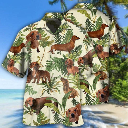 Dachshund Aloha Hawaii Shirt - Dog Tropical Leaf Lovely Hawaiian Shirt For Summer - Perfect Gift For Dog Lovers, Friend, Family - Amzanimalsgift