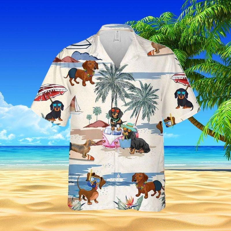 Dachshund Aloha Hawaiian Shirt - Dachshund In Beach Hawaiian Shirt, Tropical Leaves Hawaiian Shirt For Men & Women, Dachshund Lover - Amzanimalsgift