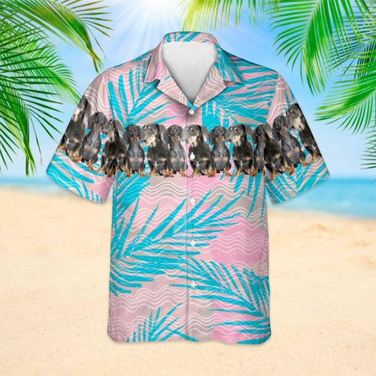 Dachshund Aloha Hawaiian Shirt - Dachshund Puppies Hawaiian Shirt, Tropical Palm Leaves On Pastel Pink Hawaiian Shirt For Men & Women, Dachshund Lover - Amzanimalsgift