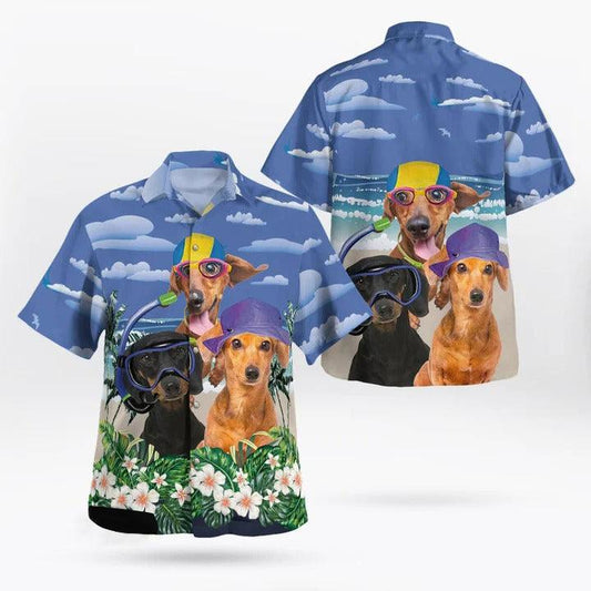 Dachshund Aloha Hawaiian Shirt - Dog dive Tropical Leaves Hawaiian Shirt For Summer - Perfect Gift For Dog Lovers Friend, Family - Amzanimalsgift