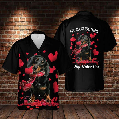 Dachshund Aloha Hawaiian Shirt - Valentine Dachshund Hawaiian Shirt, My Dachshund My Valentine Hawaiian Shirt For Men & Women, Dachshund Lover - Amzanimalsgift