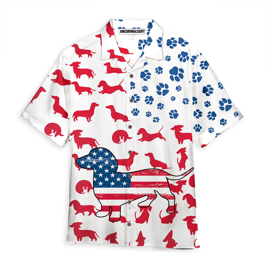 Dachshund American Flag Aloha Hawaiian Shirts For Men Women, 4th July Gift For Summer, Friend, Patriot, Independence Day, Dog Lovers, Dog Mom Dad - Amzanimalsgift