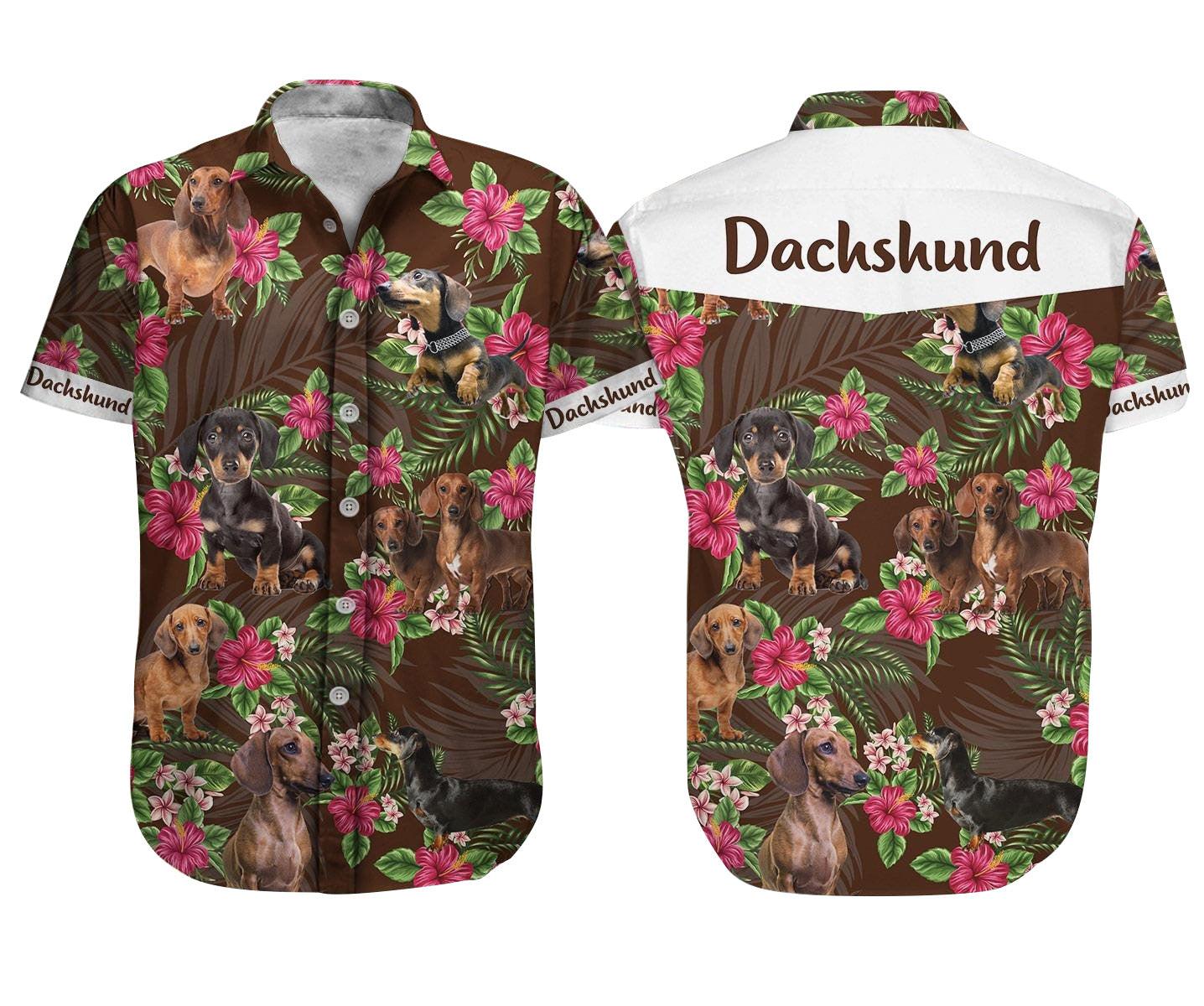 Dachshund Dog Aloha Hawaiian Shirt - Cute Dachshund Pet Hawaiian Shirt, Hibiscus Tropical Hawaiian Shirt For Men & Women, Dachshund Lover - Amzanimalsgift