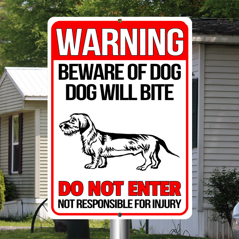 Dachshund Dog Metal Signs - Warning Beware of Dog Will Bite Do Not Enter, Customized Dog Breed Metal Signs For House Decoration