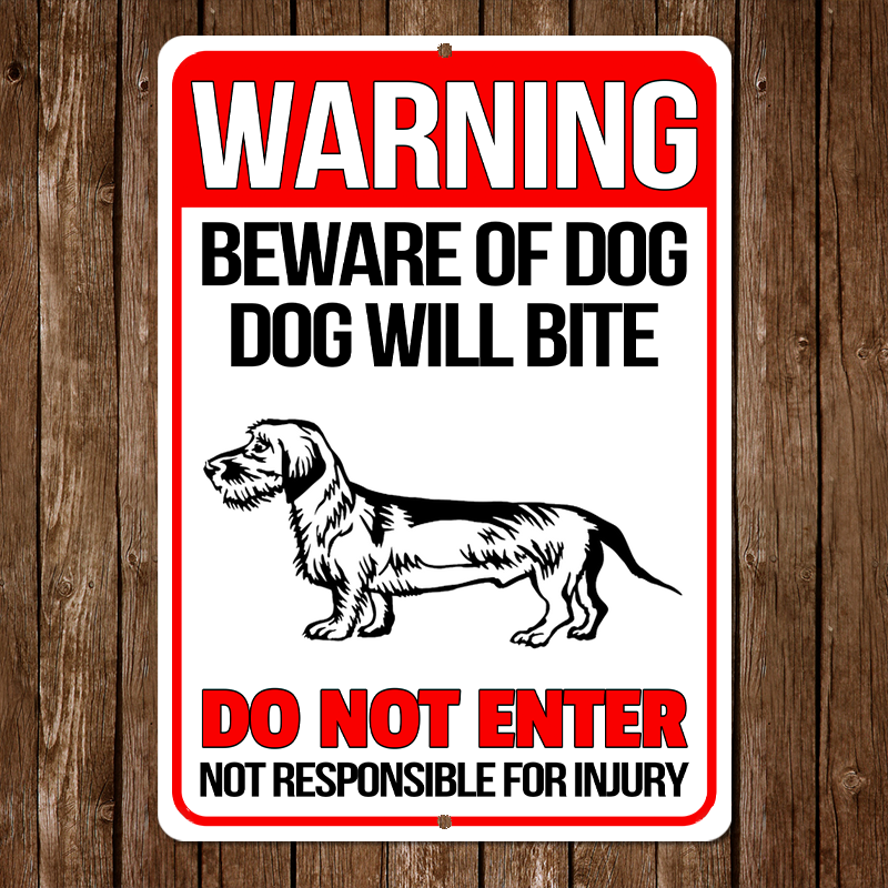 Dachshund Dog Metal Signs - Warning Beware of Dog Will Bite Do Not Enter, Customized Dog Breed Metal Signs For House Decoration