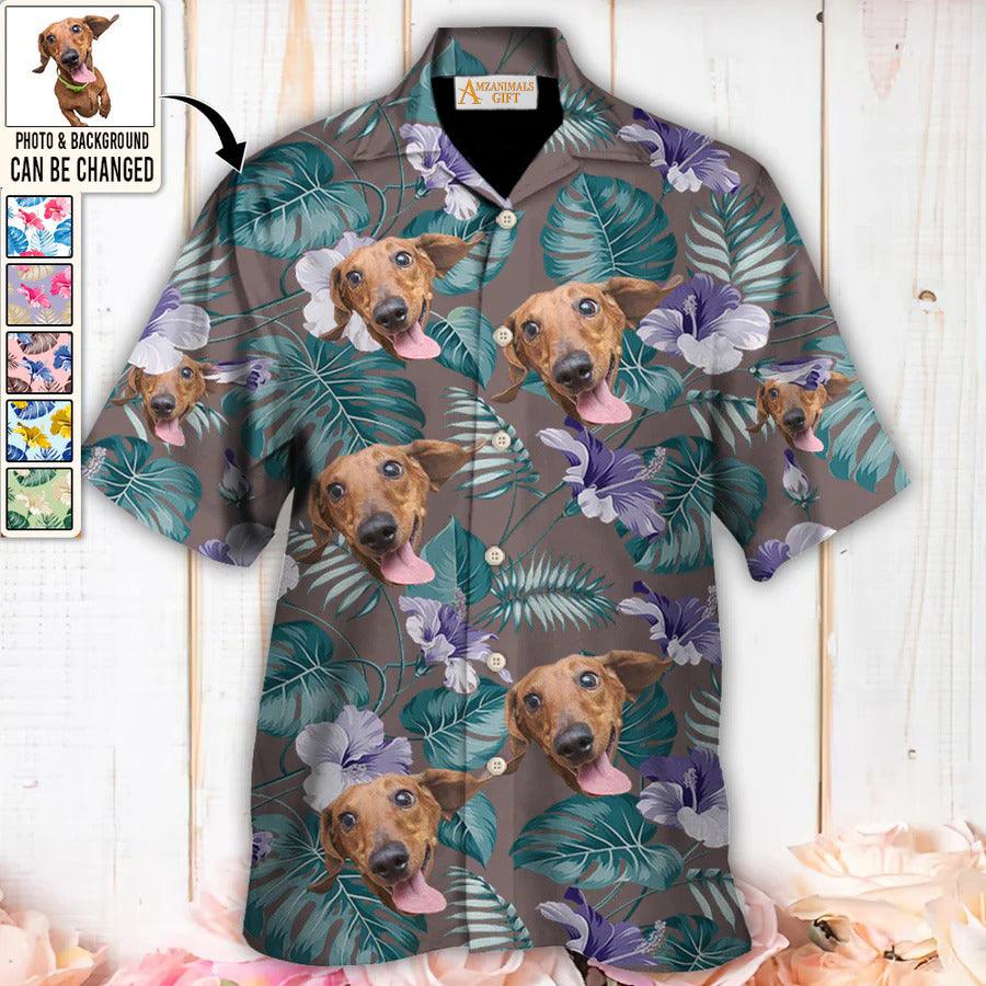 Dachshund Face Custom Aloha Hawaii Shirt - Dog Custom Photo With Tropical Pattern Personalized Hawaiian Shirt - Perfect Gift For Dog Lovers, Friend, Family - Amzanimalsgift