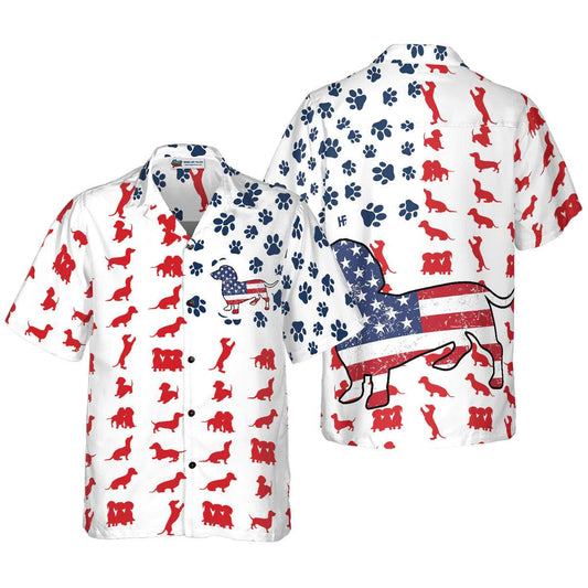 Dachshund Hawaiian Shirt, Dachshund American Flag Shirt For Men - Perfect Gift For Dachshund Lovers, Dog Lovers, Friends, Husband, Boyfriend, Family - Amzanimalsgift