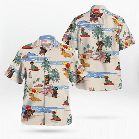 Dachshund Hawaiian Shirt, Dachshund Beach Pattern Hawaiian Shirt, Dachshund Aloha Shirt For Summer - Perfect Gift For Men, Women, Dog Lover, Friend - Amzanimalsgift