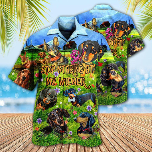 Dachshund Hawaiian Shirt, Dog Aloha Hawaiian Shirt For Summer, Stop Staring At My Wiener Hawaiian Shirt, Gift For Men Women, Dog Lover, Dog Mom Dad - Amzanimalsgift