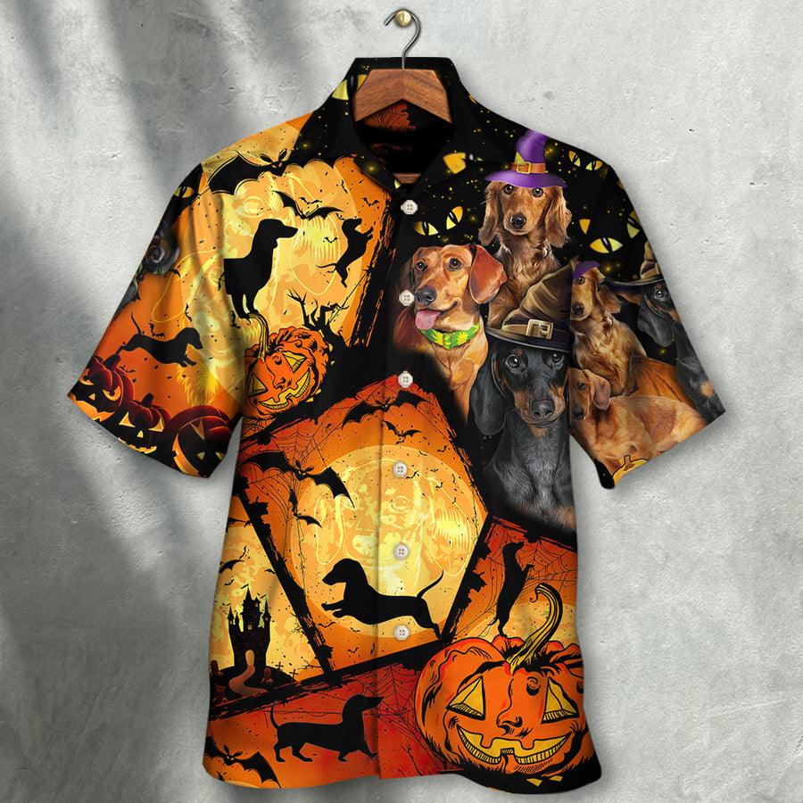 Dachshund Hawaiian Shirt, Halloween Dachshund Pumpkin Scary Aloha Hawaiian Shirt For Summer, Dog Hawaiian Shirt For Men Women, Dog Lover, Family - Amzanimalsgift