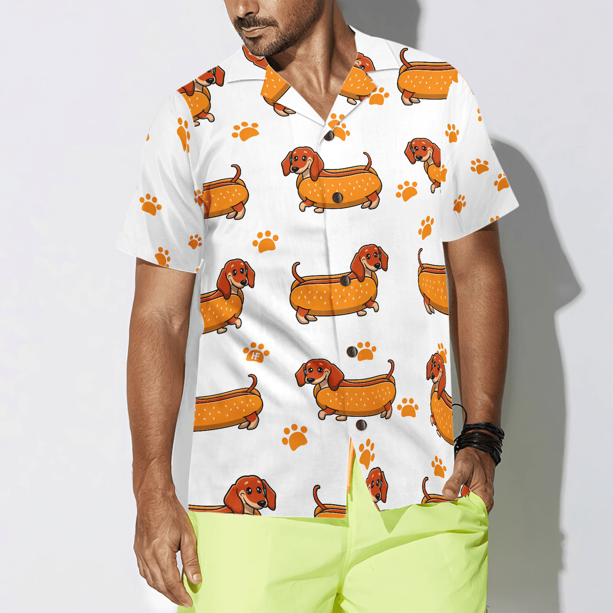 Dachshund Hawaiian Shirt, Real Hotdog Dachshund Aloha Shirt For Men - Perfect Gift For Dachshund Lovers, Husband, Boyfriend, Friend, Family - Amzanimalsgift