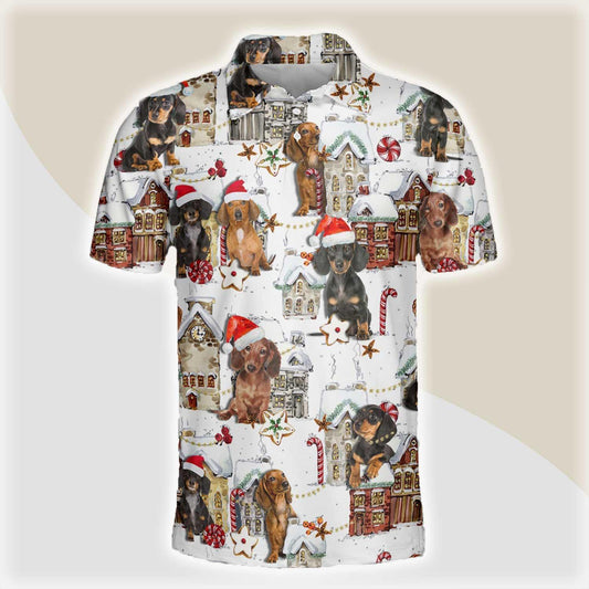 Dachshund Men Polo Shirts - Dachshund Christmas Town Dog Button Shirts For Men - Perfect Gift For Dachshund Lovers, Christmas Gifts - Amzanimalsgift