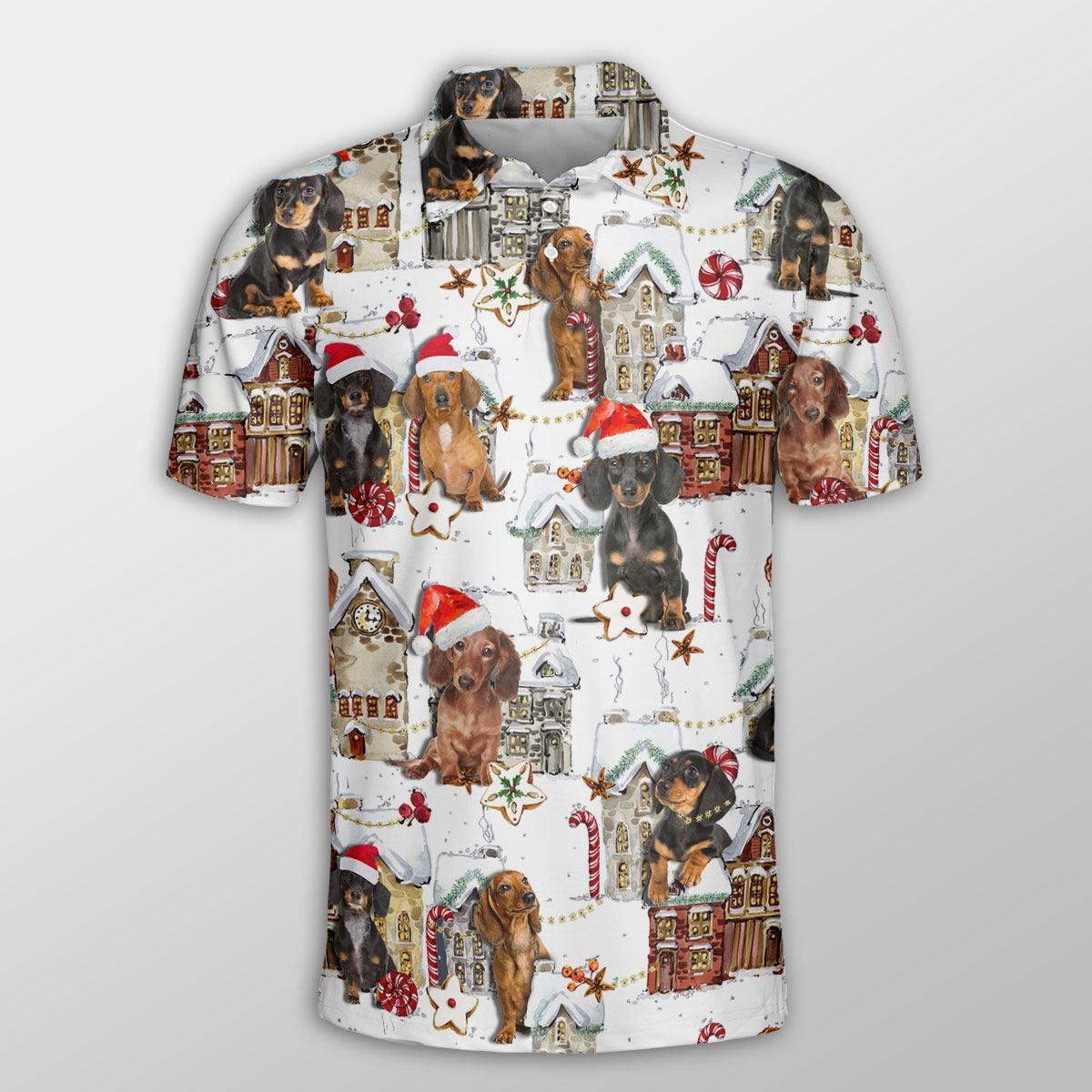 Dachshund Men Polo Shirts - Dachshund Christmas Town Dog Button Shirts For Men - Perfect Gift For Dachshund Lovers, Christmas Gifts - Amzanimalsgift