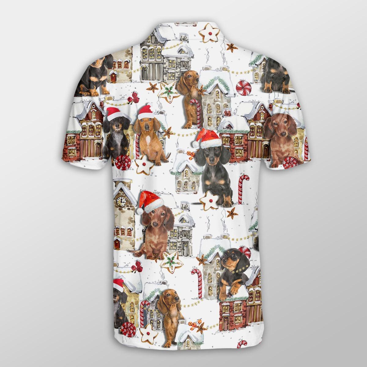 Dachshund Men Polo Shirts - Dachshund Christmas Town Dog Button Shirts For Men - Perfect Gift For Dachshund Lovers, Christmas Gifts - Amzanimalsgift