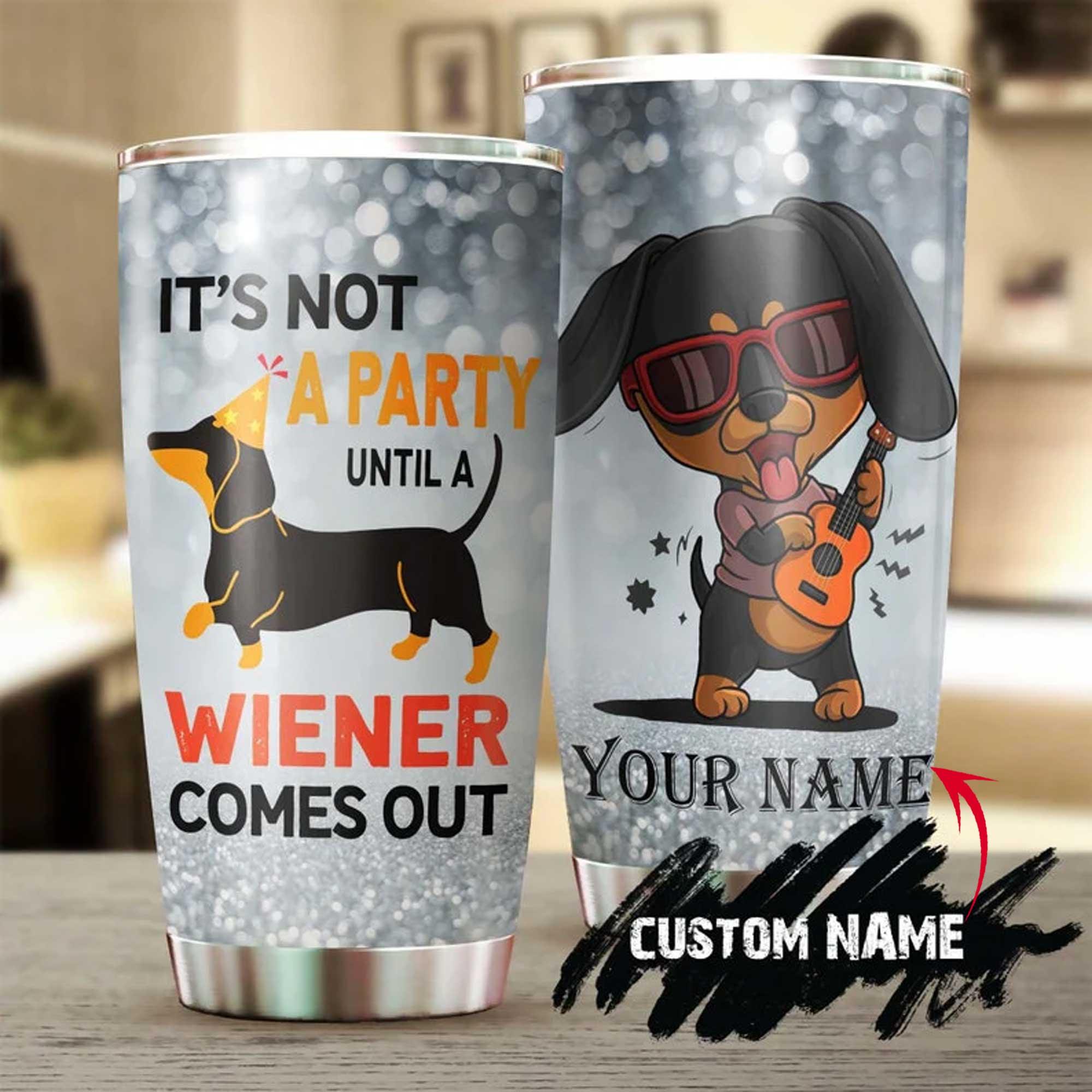Dachshund Personalized Mother's Day Gift Tumbler - Gift For Dog Lover, Dog Mom, Dog Dad, Dog Lady - Its Not Party Until A Wiener Comes Out Tumbler - Amzanimalsgift