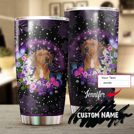 Dachshund Personalized Mother's Day Gift Tumbler - Gift For Dog Lover, Dog Mom, Dog Dad, Dog Lady - Violet Mandala Dachshund Tumbler - Amzanimalsgift