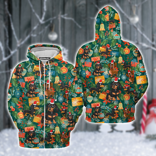 Dachshund Poinsettia Mistletoe Christmas Premium Zip Hoodie For Men & Women, Perfect Gift And Outfit For Christmas, Dachshund Mom Dad