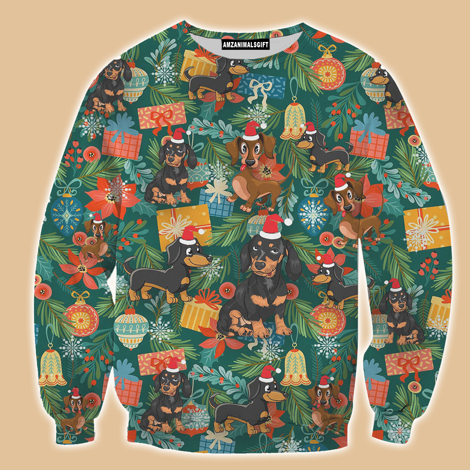 Dachshund Poinsettia Mistletoe Christmas Sweatshirt For Men & Women, Perfect Outfit For Christmas, Dog Mom Dad