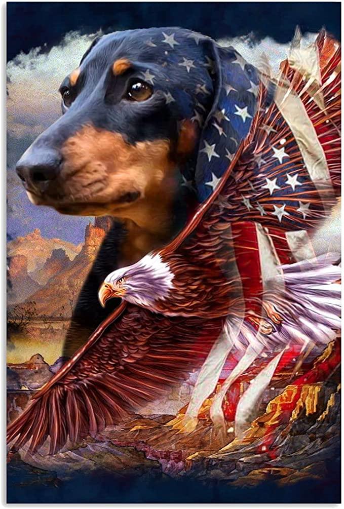 Dachshund Portrait Canvas - Dachshund American Patriotic Eagle Canvas - Perfect Gift For Dachshund Owner, Dog Lover, Family, Friend - Amzanimalsgift