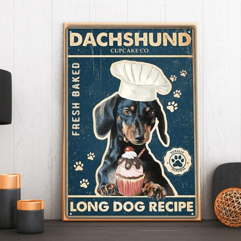 Dachshund Portrait Canvas - Dachshund Cupcake Co, Funny Baking Dog Paw, Cream Portrait Canvas - Gift For Dachshund Owner, Dog Lovers, Family, Friend - Amzanimalsgift