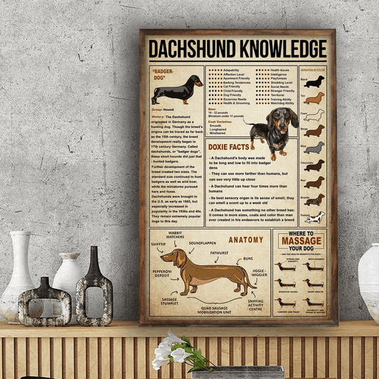 Dachshund Portrait Canvas - Dachshund Knowledge Portrait Canvas - Gift For Dog Lovers, Friends, Family, Dachshund Lovers - Amzanimalsgift