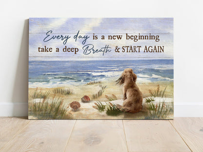 Dachshund Premium Wrapped Landscape Canvas - Dachshund Dog, Sand Beach, Ocean Wave, Every Day Is A New Beginning - Perfect Gift For Dachshund Lovers - Amzanimalsgift