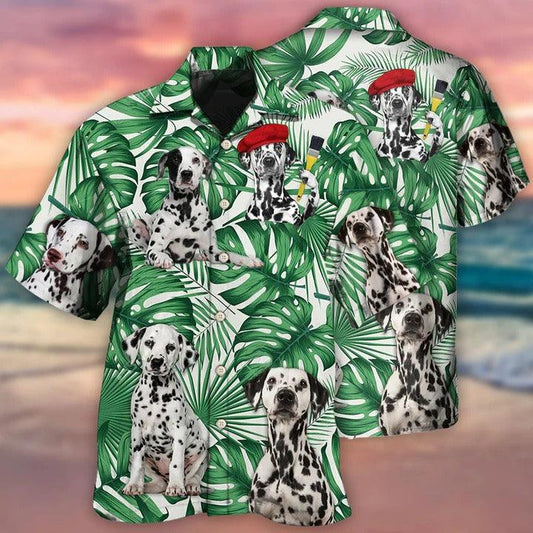 Dalmatian Aloha Hawaii Shirt - Dalmatian And Tropical Leaf Hawaiian Shirt For Summer - Perfect Gift For Dog Lovers, Friend, Family - Amzanimalsgift