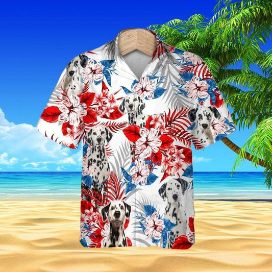 Dalmatian Aloha Hawaiian Shirt - Dalmatian In Beach Hawaiian Shirt, Tropical Leaves Hawaiian Shirt For Men & Women, Dalmatian Lover - Amzanimalsgift