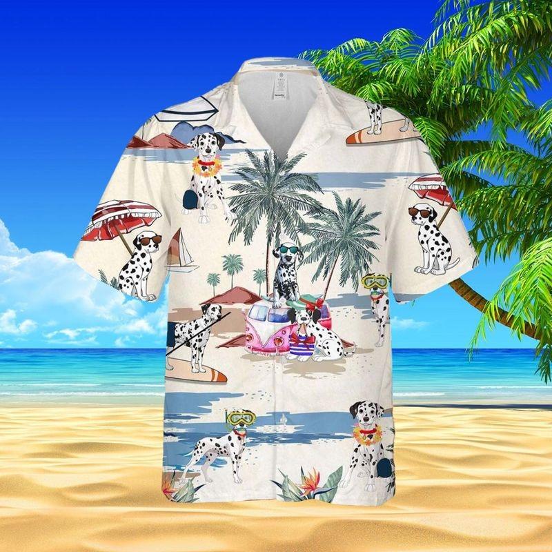 Dalmatian Aloha Hawaiian Shirt - Dalmatian In Beach Hawaiian Shirt, Tropical Leaves Hawaiian Shirt For Men & Women, Dalmatian Lover - Amzanimalsgift