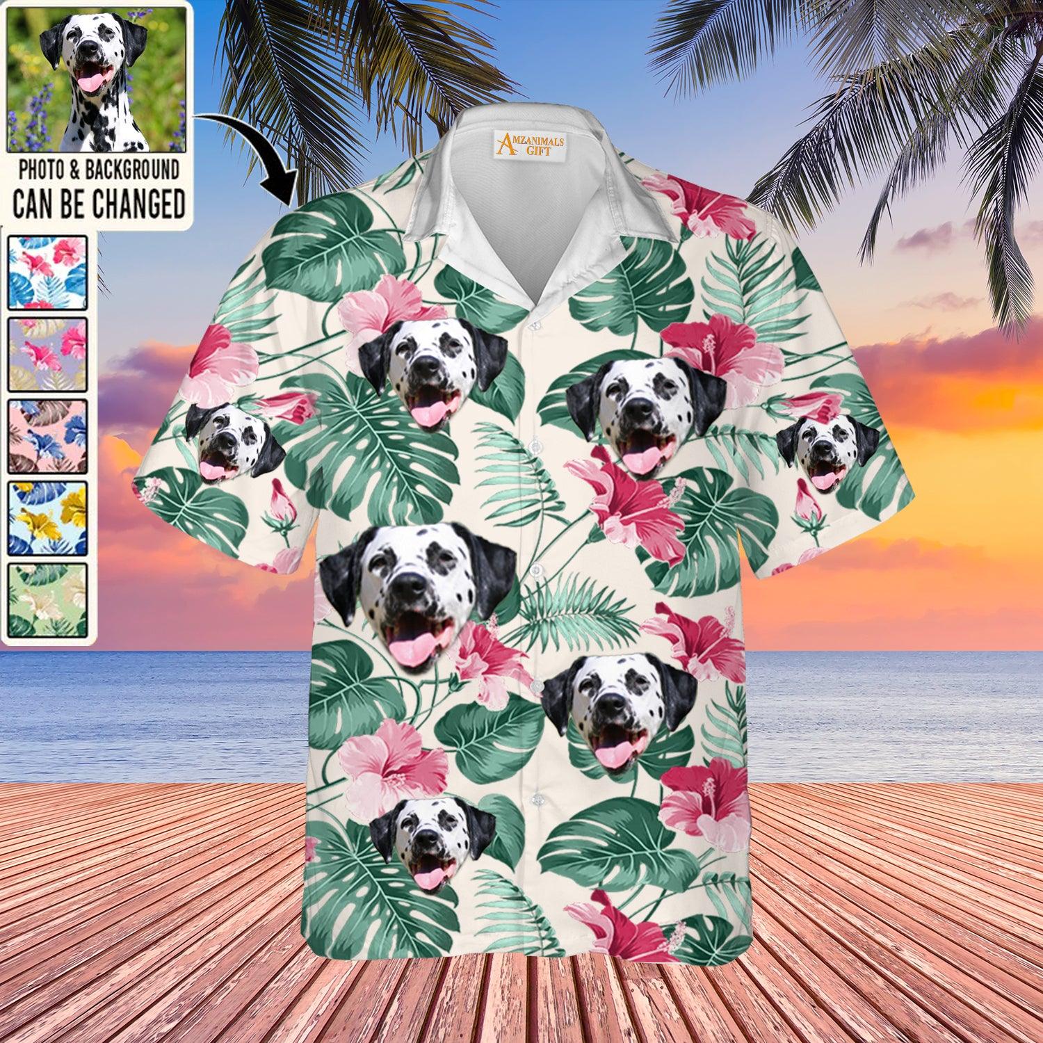 Dalmatian Face Custom Aloha Hawaii Shirt - Dog Custom Photo With Tropical Pattern Personalized Hawaiian Shirt - Perfect Gift For Dog Lovers, Friend, Family - Amzanimalsgift