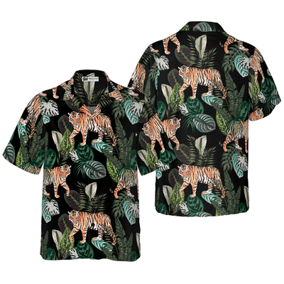 Dark Jungle Exotic Tiger Pattern Hawaiian Shirt, Tropical Summer Tiger Aloha Shirt For Men - Perfect Gift For Tiger Lovers, Friend, Family - Amzanimalsgift