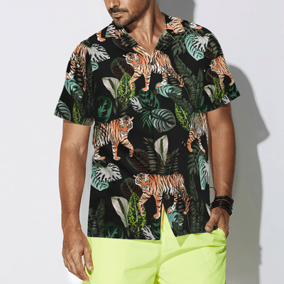 Dark Jungle Exotic Tiger Pattern Hawaiian Shirt, Tropical Summer Tiger Aloha Shirt For Men - Perfect Gift For Tiger Lovers, Friend, Family - Amzanimalsgift