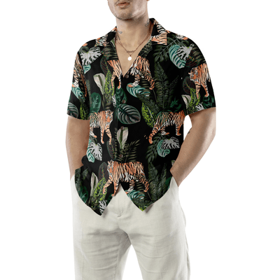 Dark Jungle Exotic Tiger Pattern Hawaiian Shirt, Tropical Summer Tiger Aloha Shirt For Men - Perfect Gift For Tiger Lovers, Friend, Family - Amzanimalsgift